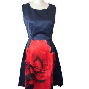 Black & Red Rose Frock Shop Satiny Dress, Pockets New with $112 Tags, Size XS